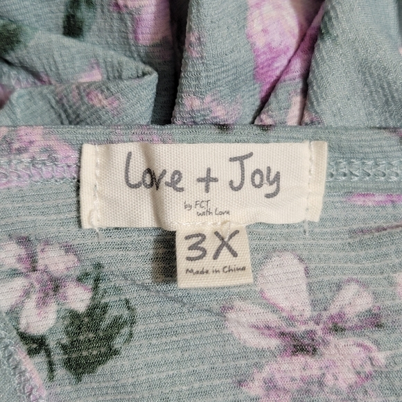 Love + Joy Sage Green Floral Suplice Tie Open-Back Top Plus Size 3x - Picture 5 of 5